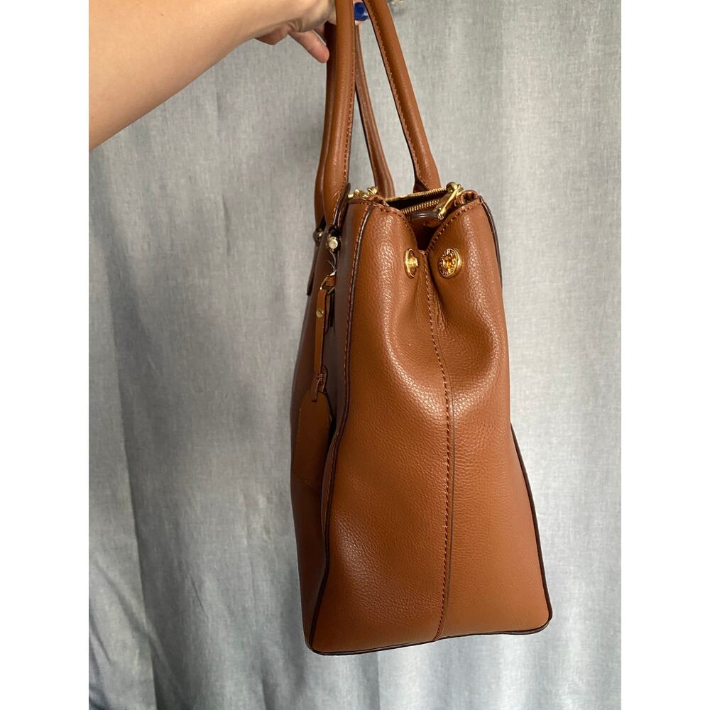 Lauren Ralph Lauren Cognac Brown Pebbled Leather Satchel Tote Bag (As-Is) - Picture 6 of 9